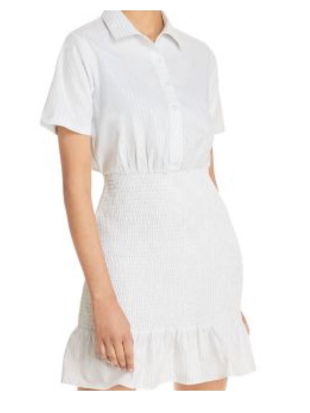 AQUA Women's White & Blue Striped Smocked Shirt Dress large
